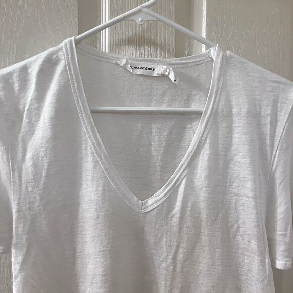 Isabel Marant Étoile V-Neck Short Sleeve Top 100% Linen Off-White Women's Large - Picture 2 of 13
